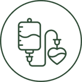 IV bag with heart-shaped tube icon.
