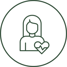 Person with heart symbol inside circle.