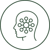Silhouette of head with interconnected nodes inside.