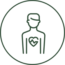 Outline of person with heart symbol.