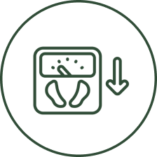 Scale icon with downward arrow.