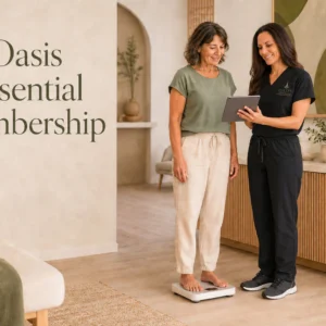 Healthcare professional assisting client with wellness program