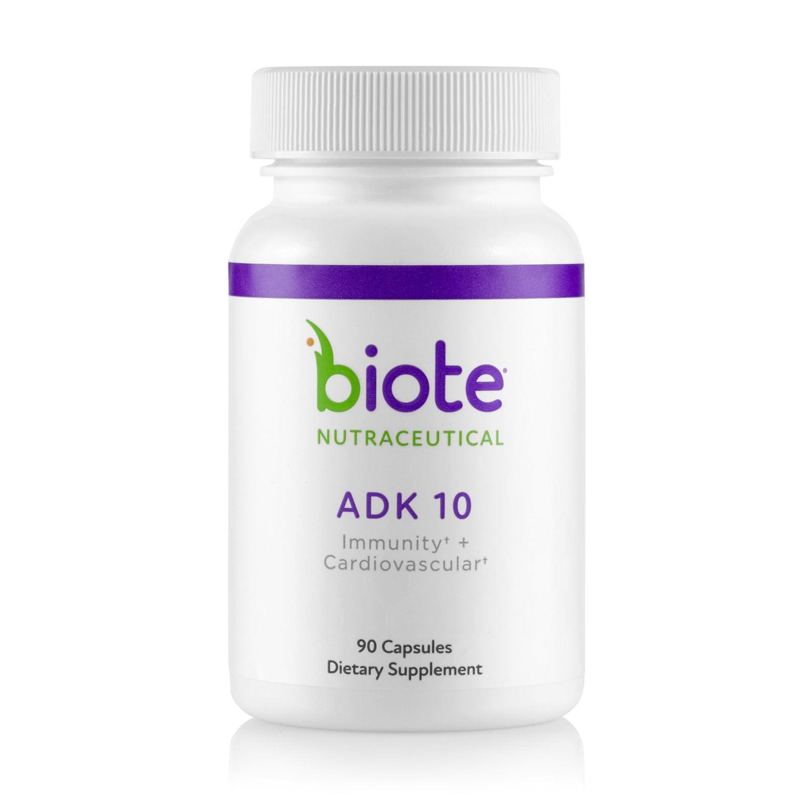 Biote ADK 10 dietary supplement bottle.