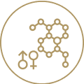 Chemical structure with gender symbols inside circle.
