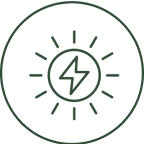 Lightning bolt inside sunburst circle icon.