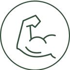 Outlined bicep icon inside a circle.