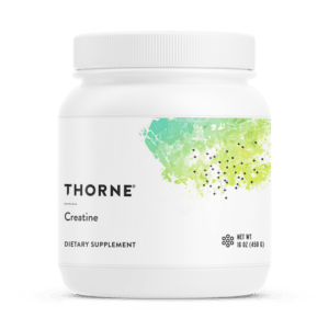 White jar of Thorne creatine supplement.