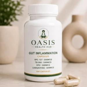 Oasis gut inflammation capsules on table.