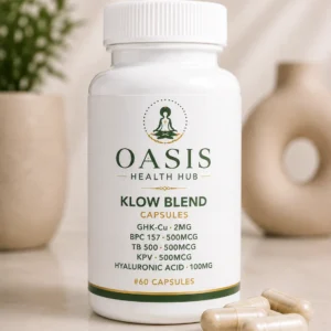 Supplement bottle and capsules on table.