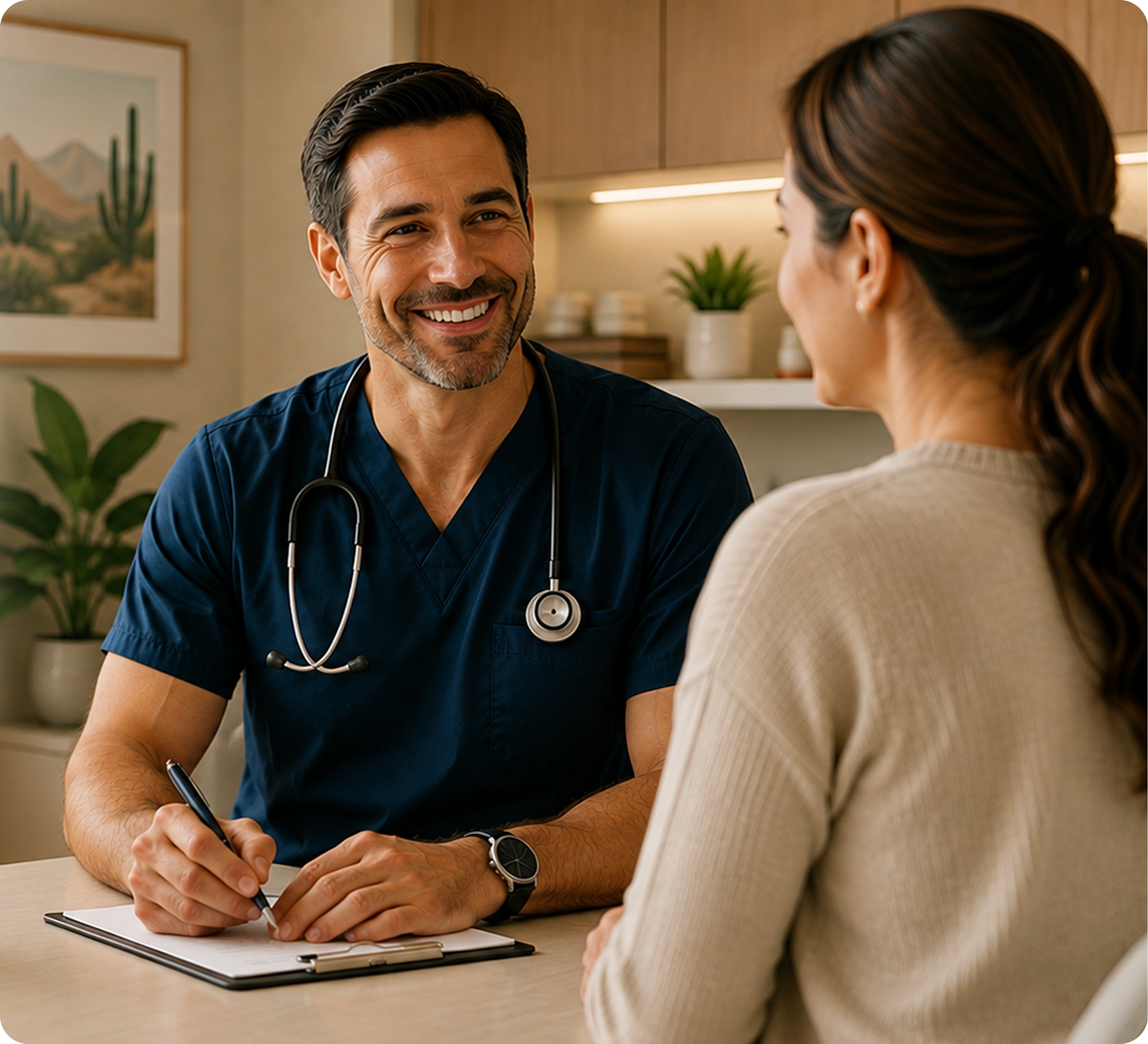 Doctor consulting with a patient in office.