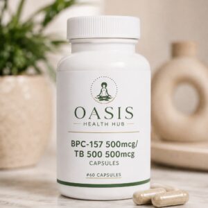 Supplement bottle with capsules on table.