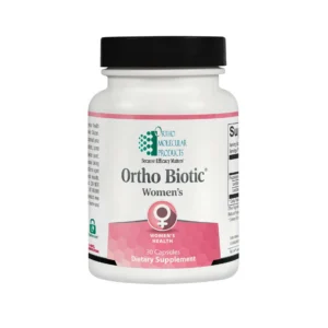 Women's probiotic supplement bottle with label.