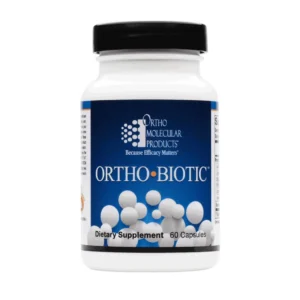 Ortho Biotic dietary supplement bottle, 60 capsules.