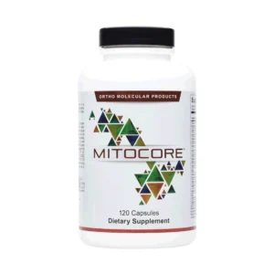 Dietary supplement bottle with geometric design.