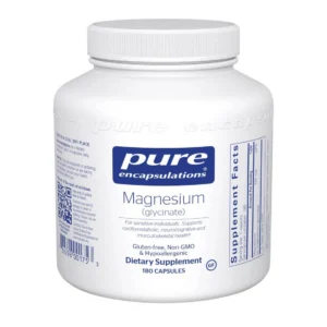 Magnesium glycinate supplement bottle, 180 capsules.
