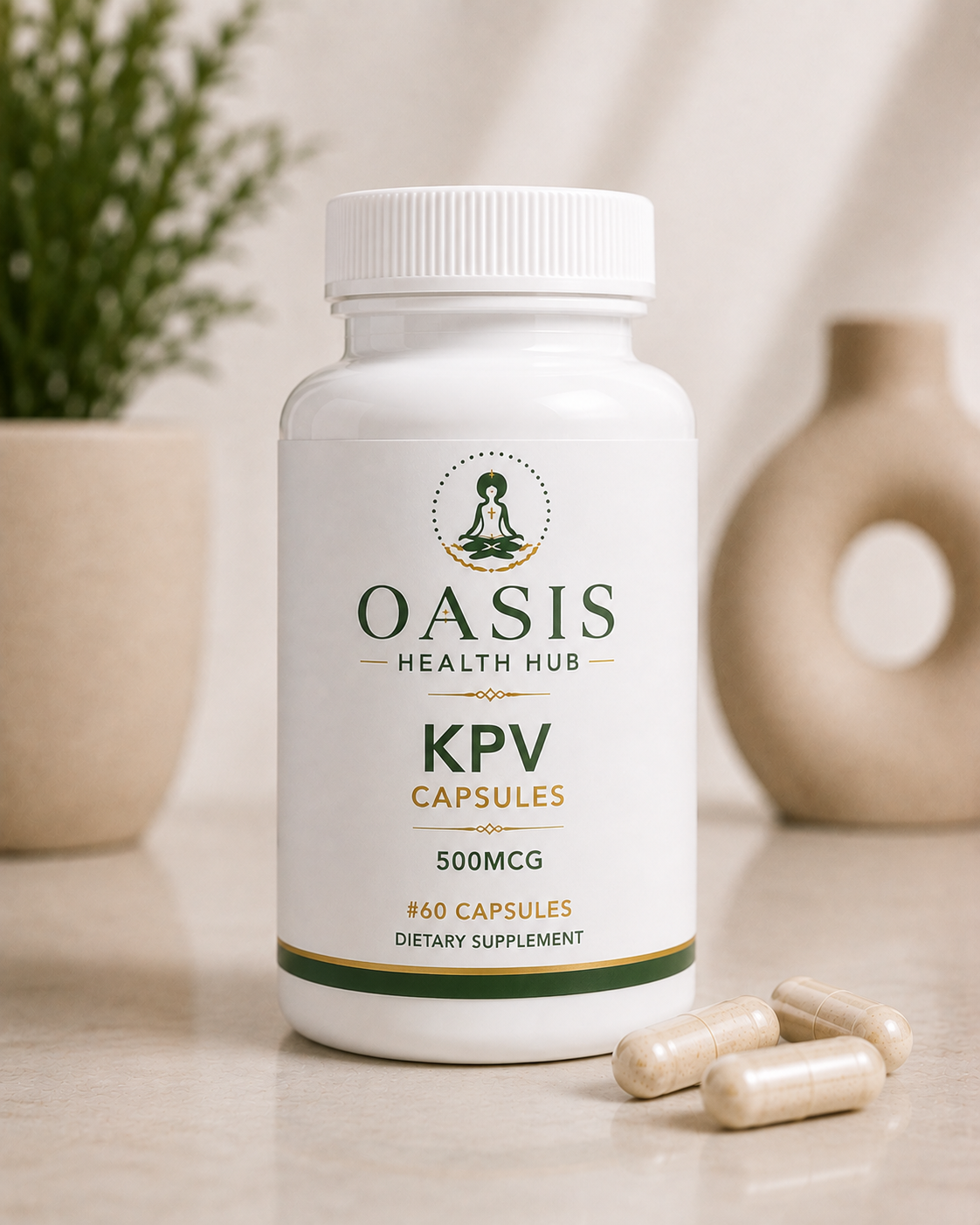 Oasis KPV capsules bottle with pills.