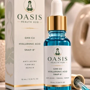 Serum bottle and box on reflective surface.
