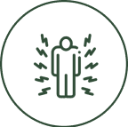 Person icon with radiating lines, black background.