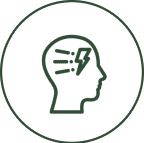 Silhouette head with lightning bolt symbol.