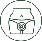 Outlined torso with circular design in center.