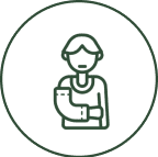 Person with arm sling icon in circle.