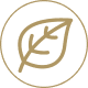 Leaf icon in gold circle on black.