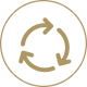 Circular arrows in a loop on black background.
