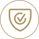 Shield with a checkmark inside circle.