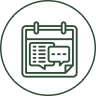 Calendar icon with speech bubbles inside circle.