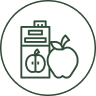 Apple and juice carton line drawing icon.