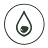 Water droplet symbol inside a circle.