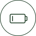 Low battery icon inside a circular outline.
