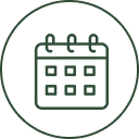Calendar icon with a dark background.