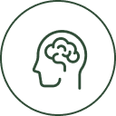 Outline of head with brain inside circle.