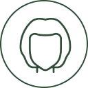 Outlined female hairstyle silhouette in a circle.