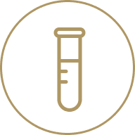 Gold test tube icon on black background.