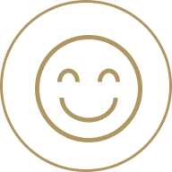 Smiley face inside double circle on black.