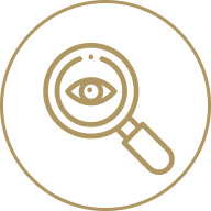 Magnifying glass with an eye inside circle.